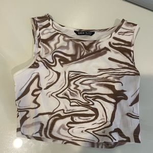 Brown and white marble crop top